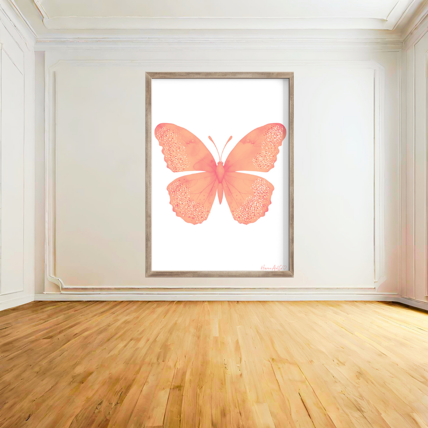 Peach and Pink Butterfly Wall Art Prints, Split Butterfly Digital Wall Art, Large Butterfly Maximalist Art, Butterfly & floral Artwork Print