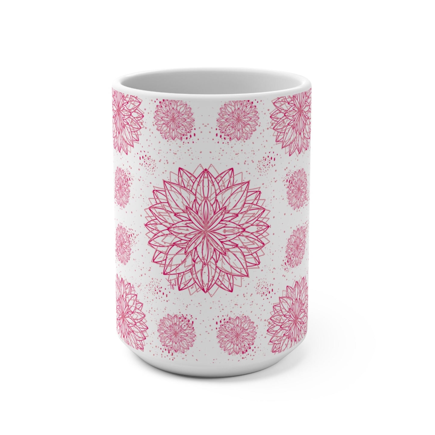 Mug 15oz - Designed byKath.com, all over floral print in pink and white