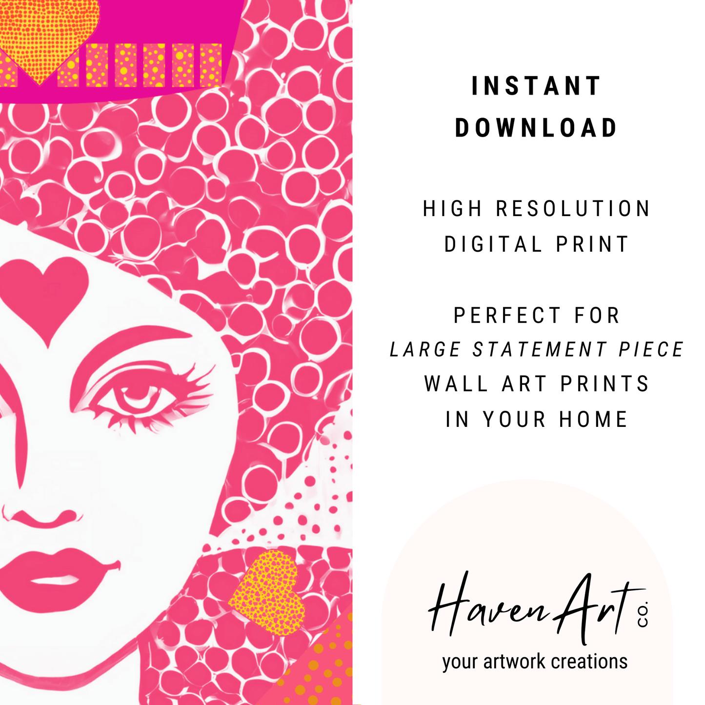 Digital Download of Large Printable Art, Queen of Hearts funky Wall Art, Pink and Orange preppy y2k dorm room decor, Maximalist Wall Art_Haven Art Co._aesthetic_wall_art_dorm_decor_funky_wall_art