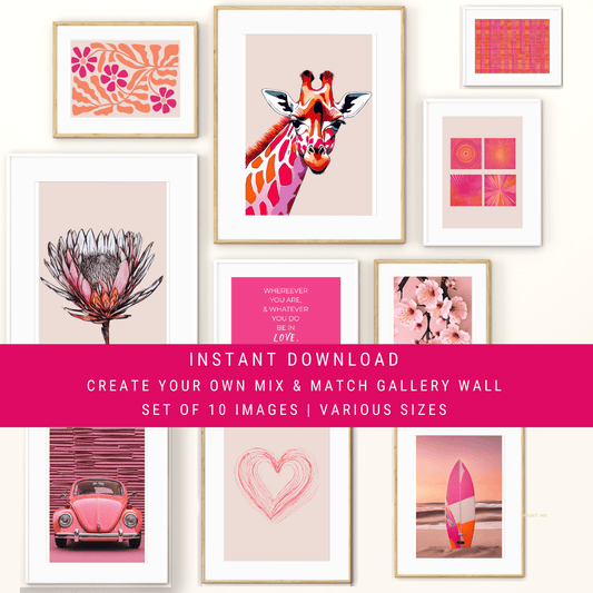 Mix & Match Gallery Wall Art, Pink and Orange Home Decor, Printable Wall Art Set of 10, Maximalist Wall Art, y2k room décor_Haven Art Co._cute_apartment_décor_gallery_wall_art_maximalist_wall_art