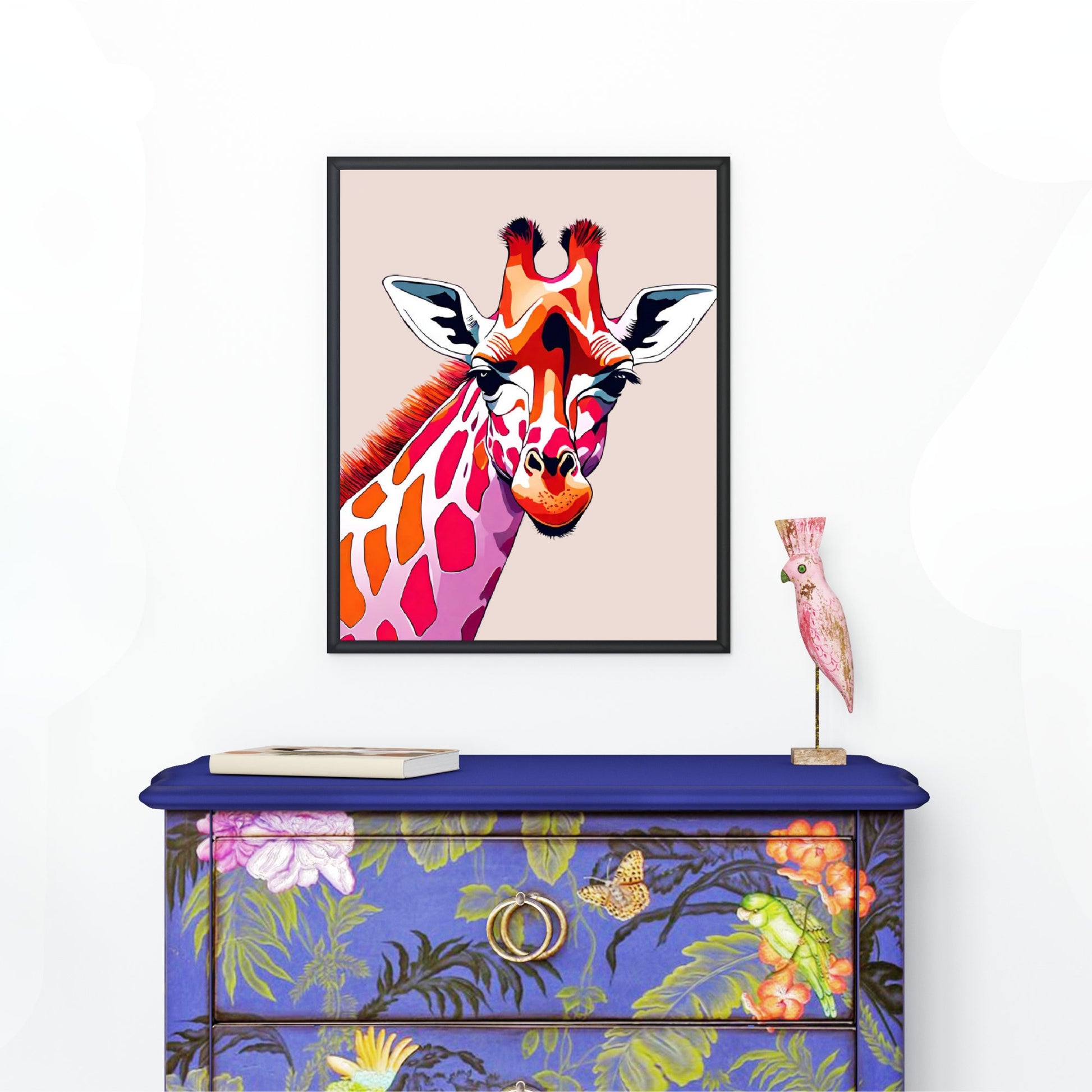 Printable Digital Art, Colorful Giraffe Art, Pink and Orange Digital Prints, Safari Wall Art, Home Decor Gift, Giraffe Nursery Art_Haven Art Co._abstract_wall_art_aesthetic_wall_art_colorful_giraffe_art