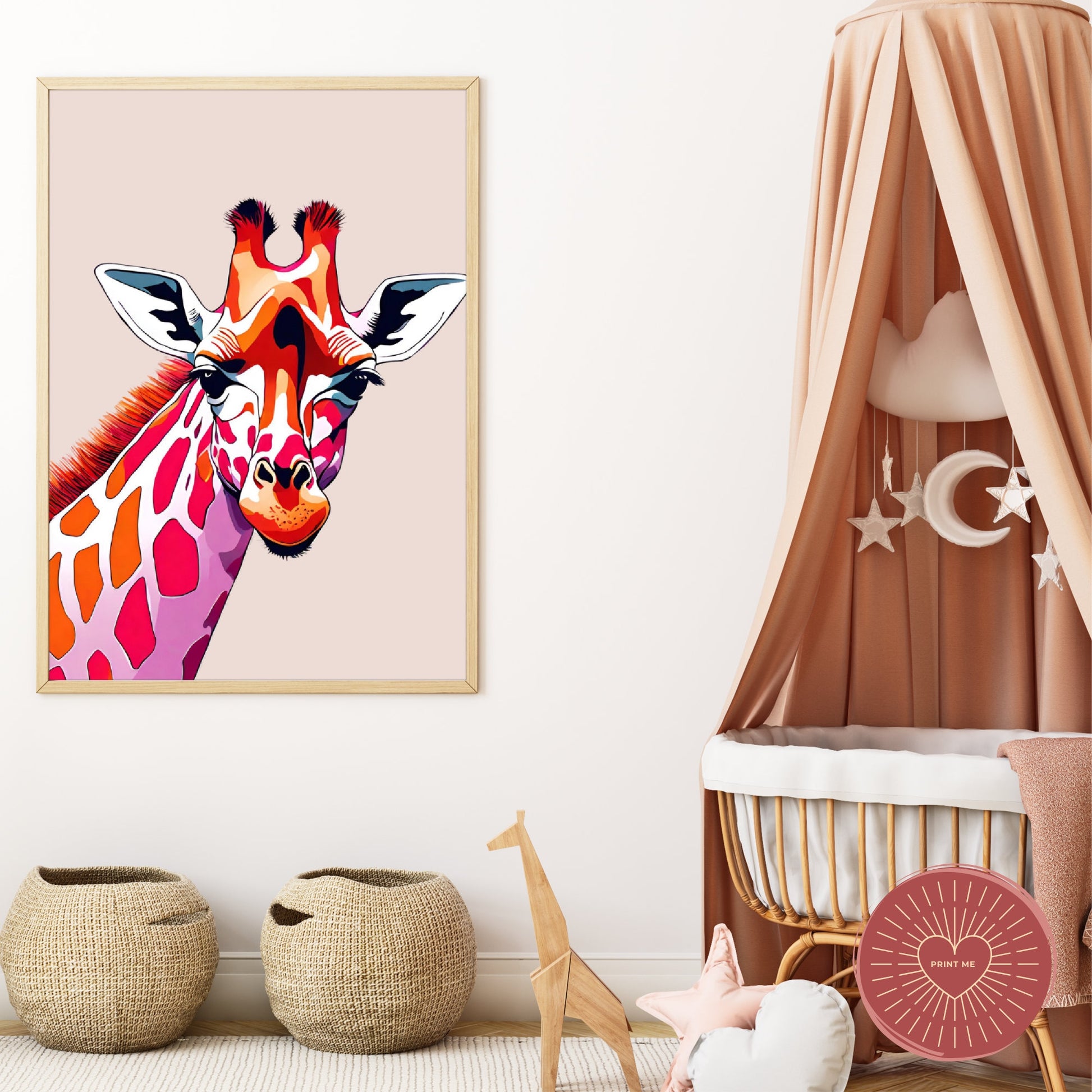 Printable Digital Art, Colorful Giraffe Art, Pink and Orange Digital Prints, Safari Wall Art, Home Decor Gift, Giraffe Nursery Art_Haven Art Co._abstract_wall_art_aesthetic_wall_art_colorful_giraffe_art